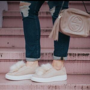 Steve Madden Pink Pom-Pom faux suede platform sneakers BRYANNE 7 womens